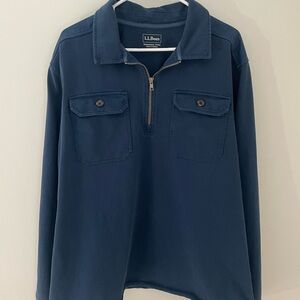 Men's XL 100% Cotton L.L. Bean Dark Blue Quarter-Zip Pullover Polo Safari